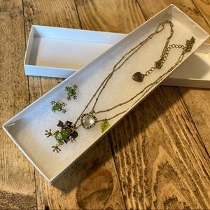 Betsey Johnson Frog Earrings and Necklace Set